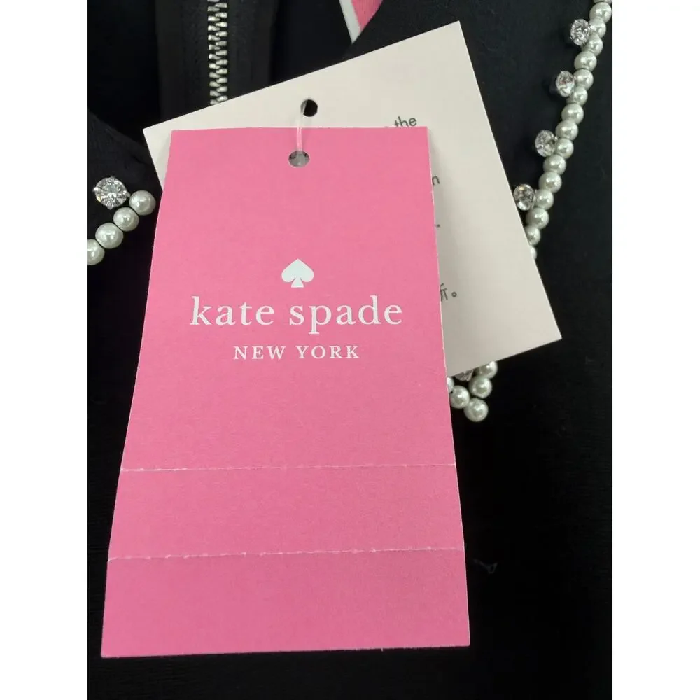 KATE SPADE Dress Size M Embellished Collar Ponte Dress NEW $299 Black Rhinestone